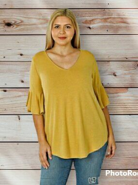 New!!! Mustard Plus Size Waterfall Sleeve Top - Size 2X